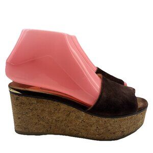 Jimmy Choo Womens Size US 7 EU 37 Deedee Brown Suede Cork Wedge Sandal Shoes